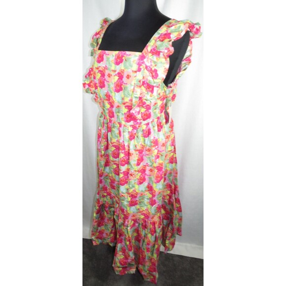 Peyton & Parker Bright Floral Ruffled Smocked Tie Back Maxi Dress Plus 3X - Picture 9 of 12